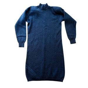 Outlander Dress Knit Cable Knit Sweater Mock Neck Lambswool Angora Black Large